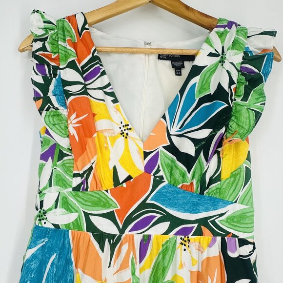 Maggy London Multicolor Floral Sleeveless V-Neck Ruffle Zip Maxi Dress Petite 4 - Picture 5 of 12
